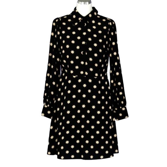 Joanie Purdita Retro Starburst Black Cream Long Sleeve Shirt Dress Sz 6 NEW Tags - Picture 1 of 14